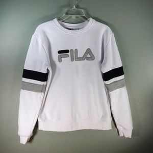 Womens FILA Spellout Stripe White Sweatshirt